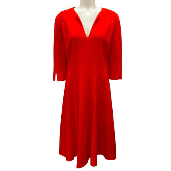 Oscar de la Renta Red 2020 Flared Wool Crepe Swing Dress - Picture 1 of 5